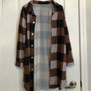 Button Down Shacket Brown Checkered- Size small
